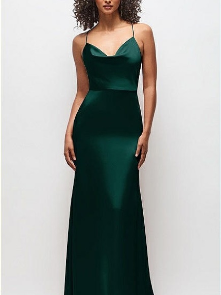 Dessy Collection - Cowl-Neck Criss Cross Back Slip Dress - Evergreen. Worn Once